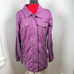 Roxy Purple Utility Cotton Stud Detail Military Style Zip Jacket Size L